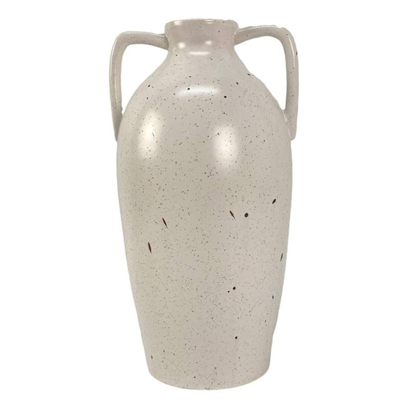 White Speckled Ceramic Vase with Handles, 12" | At Home