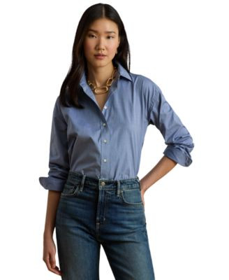 Lauren Ralph Lauren Women's Oversized Button Placket Shirt - Blue | Macy's