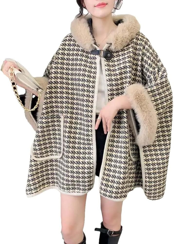 Women Winter Oversize Capes Horn Buckle Vintage Poncho Loose Coat With Pocket | Amazon (US)