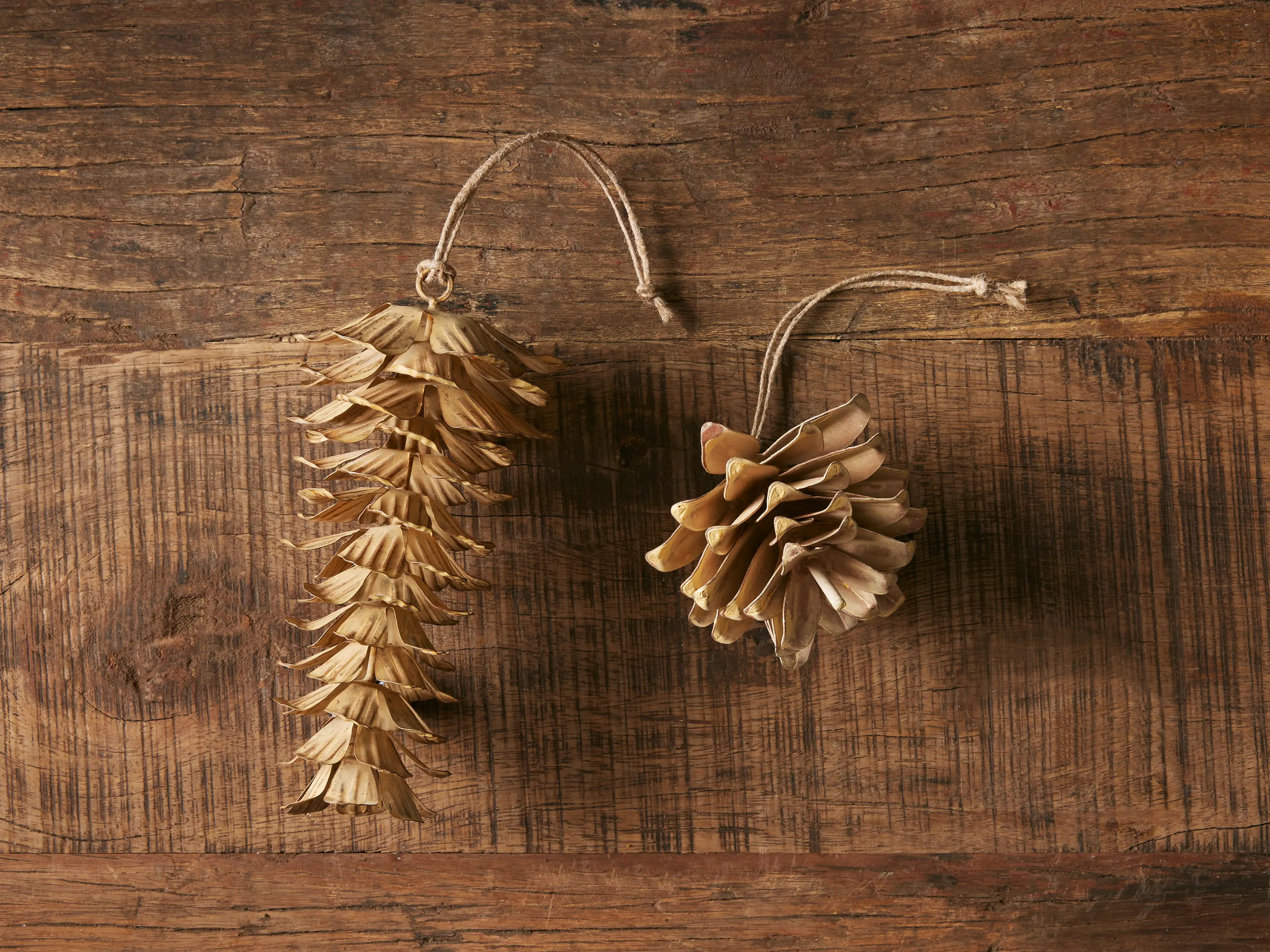 Metal Pinecone Ornaments (Set of 2) | Arhaus