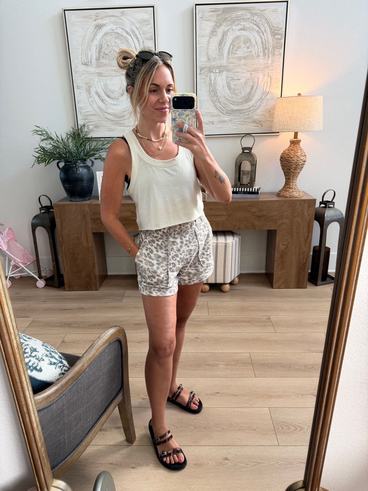 Wearing my shoe size small and this cute cropped tank and my favorite aerie lounge shorts! There’s a matching sweatshirt and pants too! @Aerie #aerie #leopardshorts LOOPY CODE: wifeonadime

#LTKootd #LTKActive