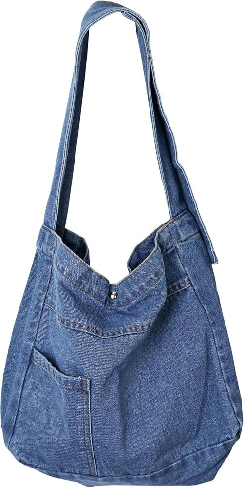 Denim Shoulder Bag Denim Crossbody Bag Denim Tote Bags Women's Retro Large Canvas Shoulder Bag Ca... | Amazon (US)