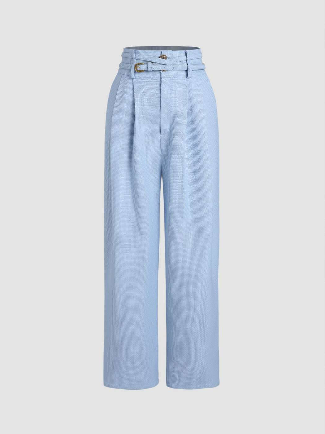 Tweed Solid Belted Straight Leg Trousers | Cider