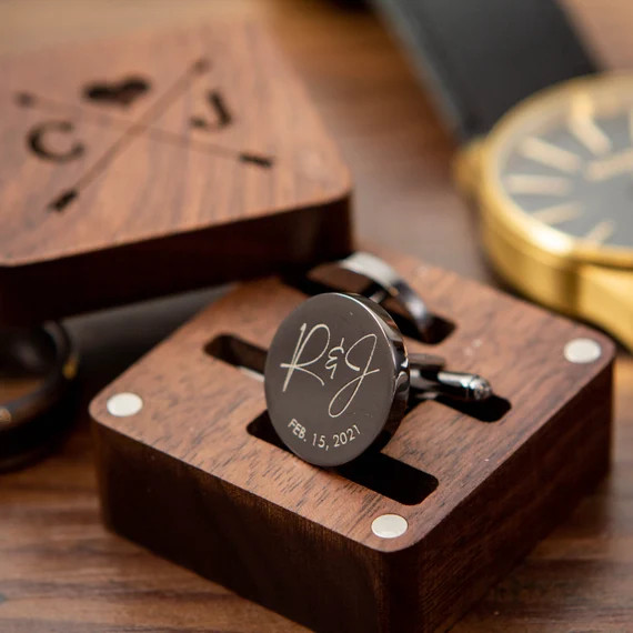 Metal Cufflinks & Square Gift Box in Script Style  Custom | Etsy | Etsy (US)