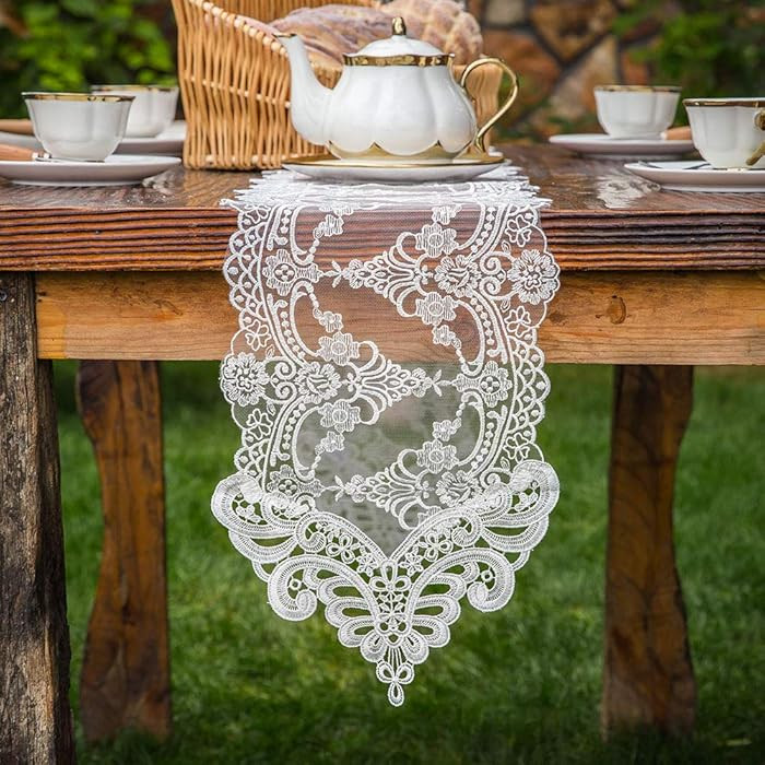 ARTABLE Lace Table Runner Dresser Scarf Macrame Embroidered Table Runners with Exquisite Flower V... | Amazon (US)