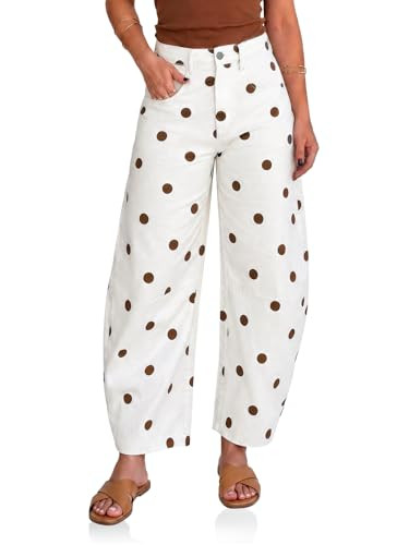 Cicy Bell Womens Polka Dot Barrel Jeans Baggy Wide Leg Denim Pants | Amazon (US)