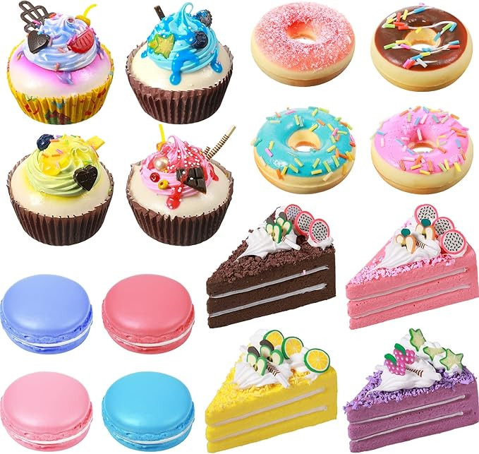 16 Pcs Fake Food Realistic Artificial Toy Donuts Cupcake Fake Slice Cake Artificial Simulation Ma... | Amazon (US)