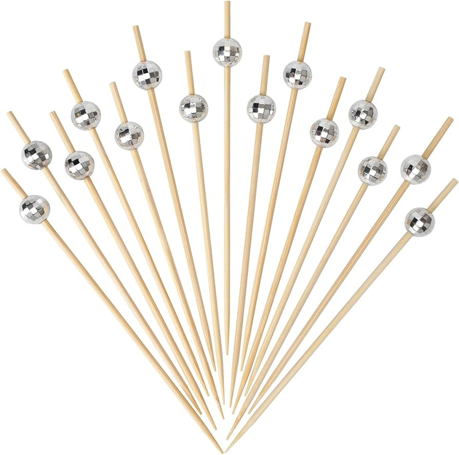 Minisland Silver Disco Ball Cocktail Picks, 4.7 Inch Long Bamboo Fancy Toothpicks for Appetizers,... | Amazon (US)