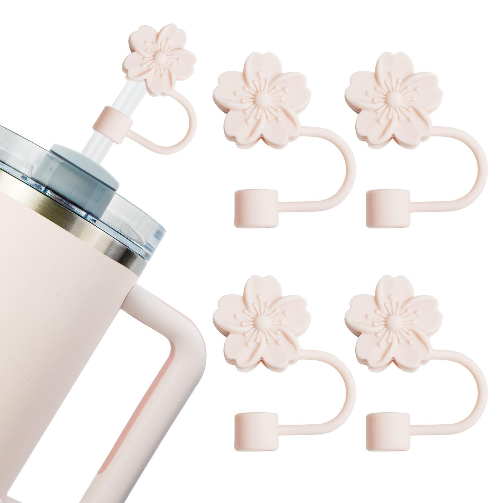 4 Pcs Rose Quartz Cute Staw Covers Compatible with Stanley 30&40 oz Tumbler with Handle, Flower S... | Amazon (US)