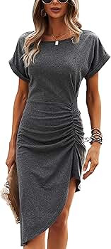 ECOWISH Womens Striped Dress Casual Short Sleeve Party Bodycon Dresses Sheath Belted with Pockets | Amazon (US)