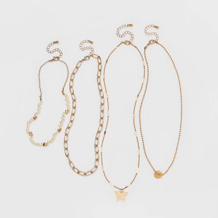 Girls' 4pk Butterfly & Flower Necklace Set - art class™ | Target