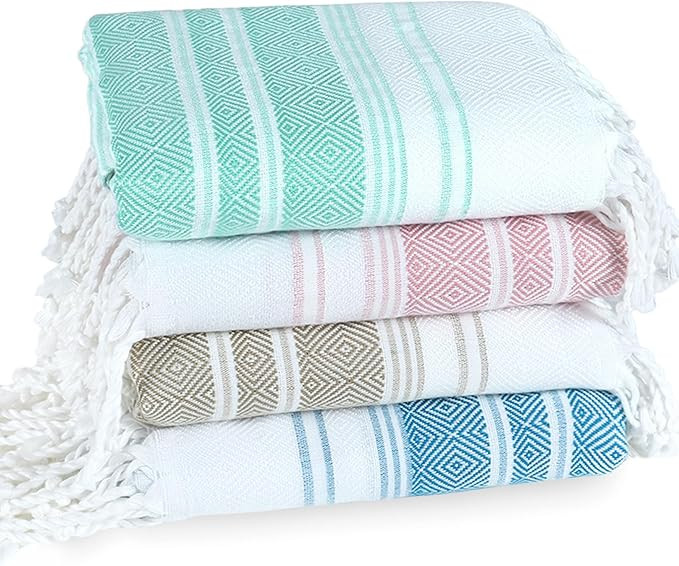 4 Pack Cotton Turkish Beach Towel Lightweight Thin Travel Vacation Essentials Oversized XL Towels... | Amazon (US)