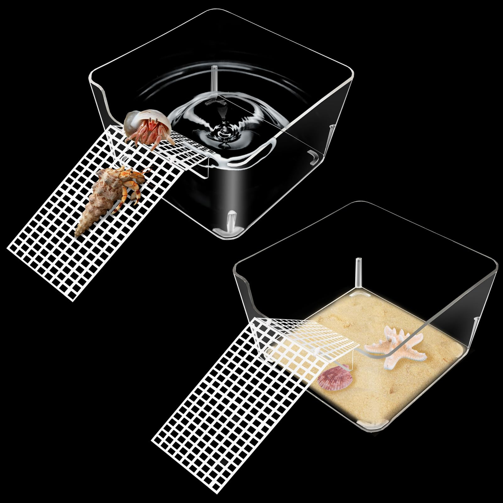 2 Pack Hermit Crab Water Tank, Cage Accessories With Climbing Ramp, Aquarium Salt Water Pool for ... | Amazon (US)