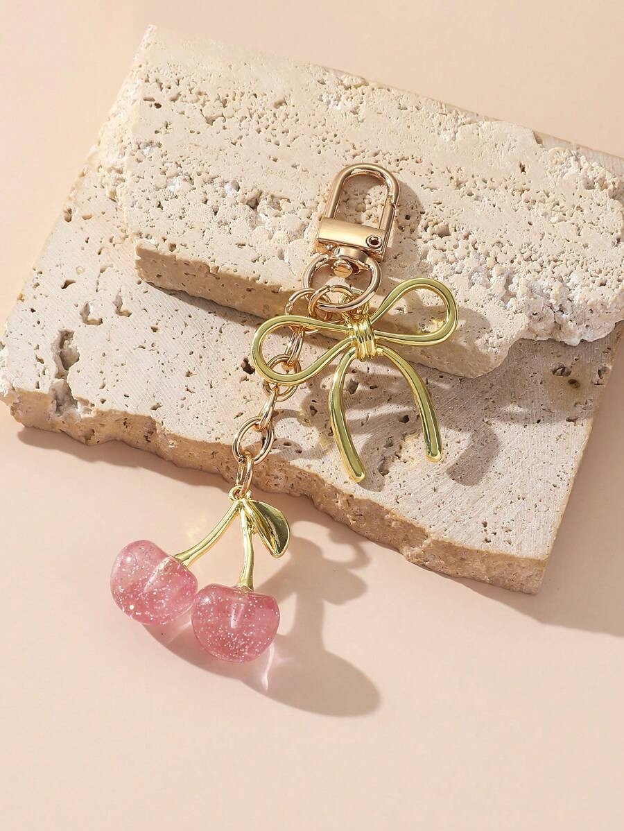 1pc Women Cherry Bow Metal Keychain Chic Bow Decor Minimalist Ins Style Bag Charm Accessory Keych... | SHEIN