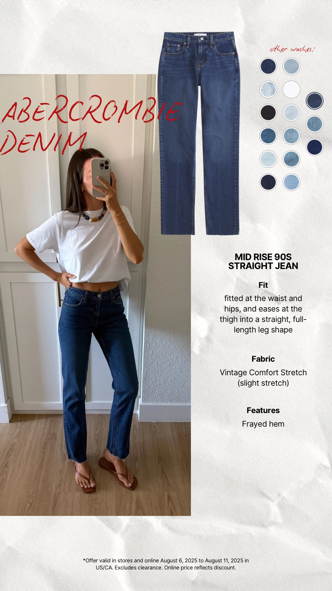 30-50% off all jeans at @abercrombie, 20% Off Almost Everything Else, plus you get an EXTRA 15% off with code DENIMAF which stacks on top of the sale! This is HUGE! #abercrombiepartner

I am 5’7” and I wear size 25 in Abercrombie jeans. This is my true size and my waist measures 25” around my navel. I also order all of my AF denim in their “Curve Love” style which keeps the waist measurement the same while adding an extra 2 inches in the hip & thighs. I wear XS in everything else at Abercrombie!

*Offer valid in stores and online August 6, 2025 to August 11, 2025 in US/CA. Excludes clearance. Exclusions apply as indicated. Online price reflects discount. *Use code DENIMAF at checkout August 6, 2025 to August 11, 2025 in US/CA. Exclusions apply. See details online.
