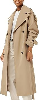 Farktop Womens Oversized Long Trench Coat Double Breasted Lapel Windproof Overcoat with Belt | Amazon (US)