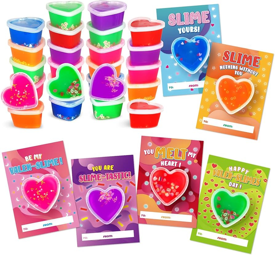 Amazon.com: Shemira 30 Pack Valentines Day Cards for Kids- 30 Heart Shape Slime Toys and Cards Bu... | Amazon (US)