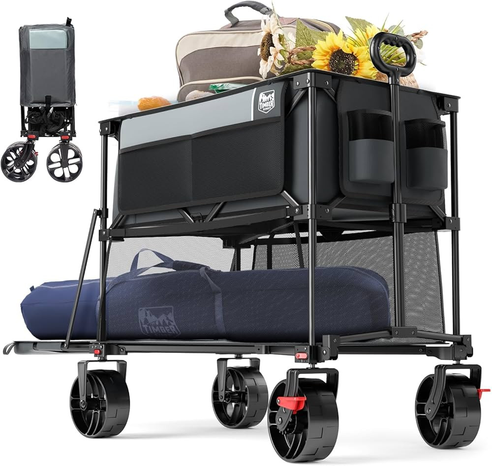 TIMBER RIDGE 400L Large Capacity Folding Double Decker Wagon with Brakes, 54" Extra Long Extender... | Amazon (US)
