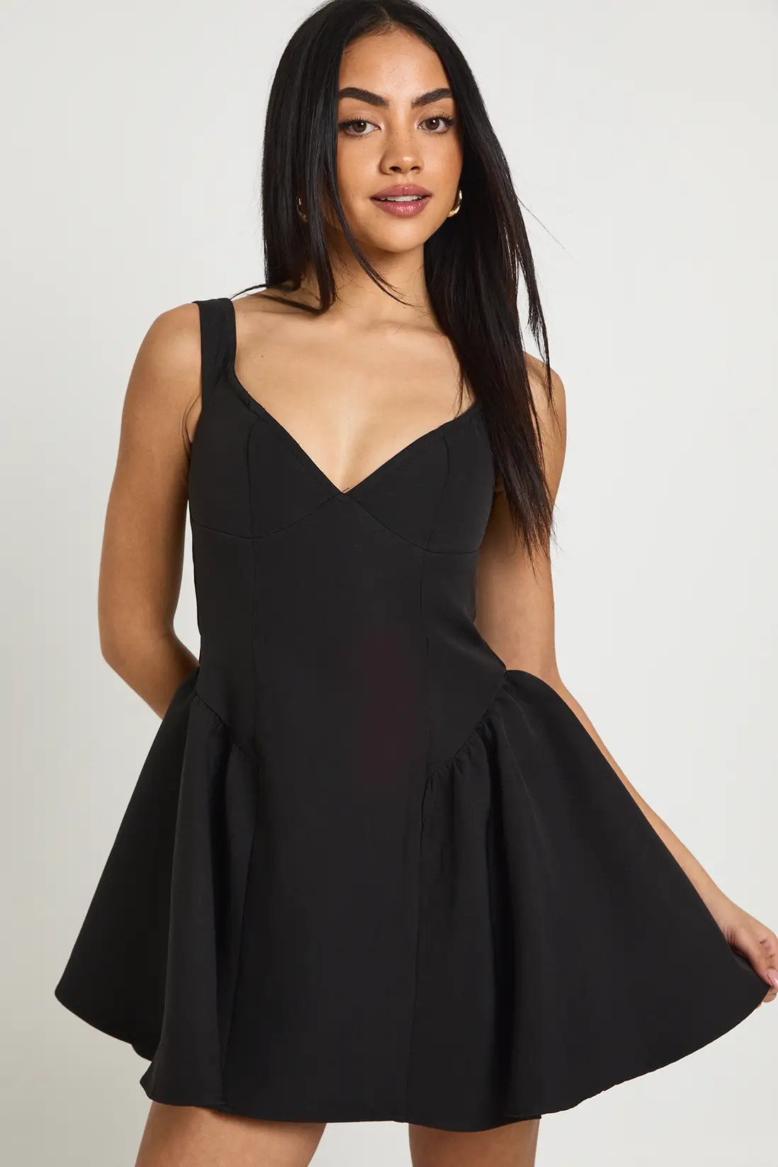 Black Bardot Structured Volume Skater Mini Dress | Boohoo USA | boohoo (US & Canada)