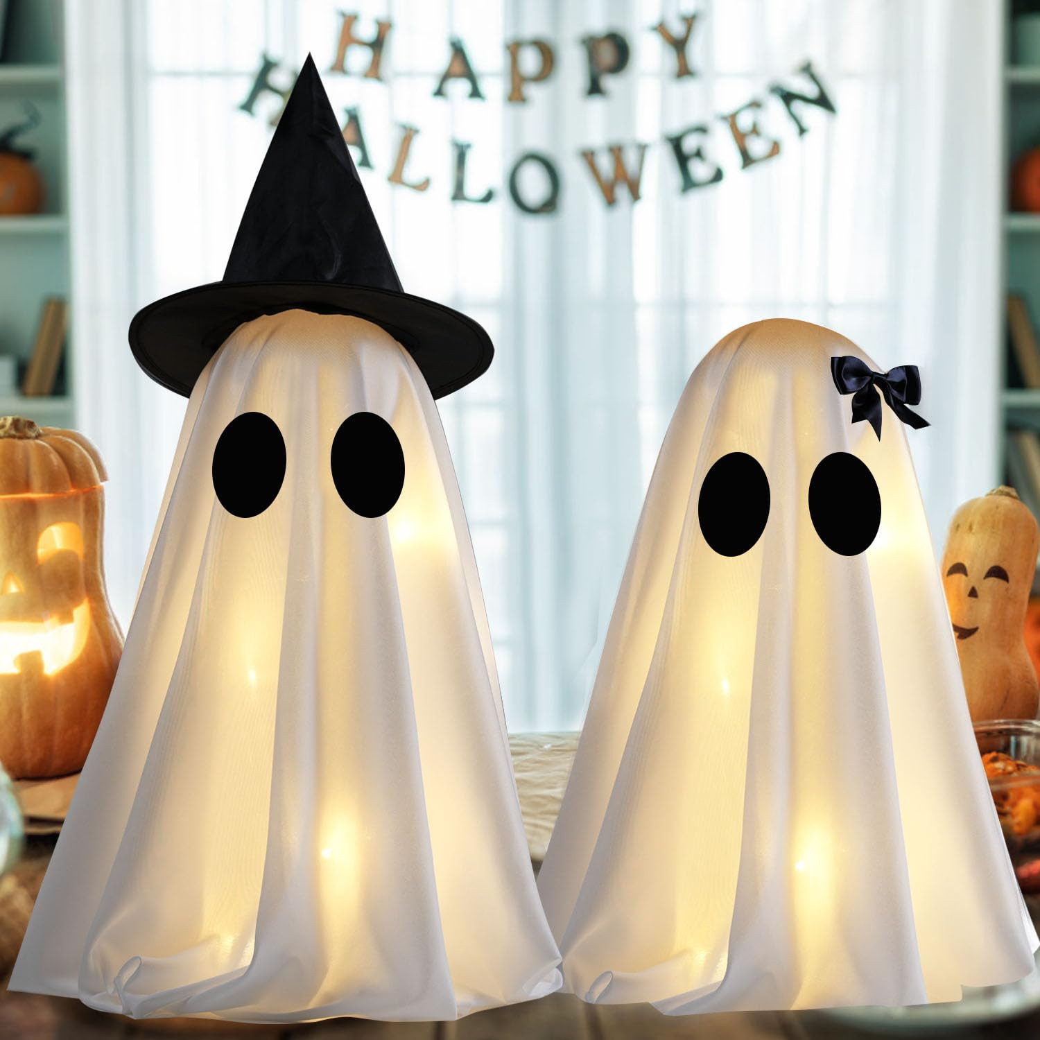 [Timer] Light Up Halloween Ghost Decorations, Set of 2 DIY Spooky Ghosts Crafts, Scary Ghost for ... | Amazon (US)