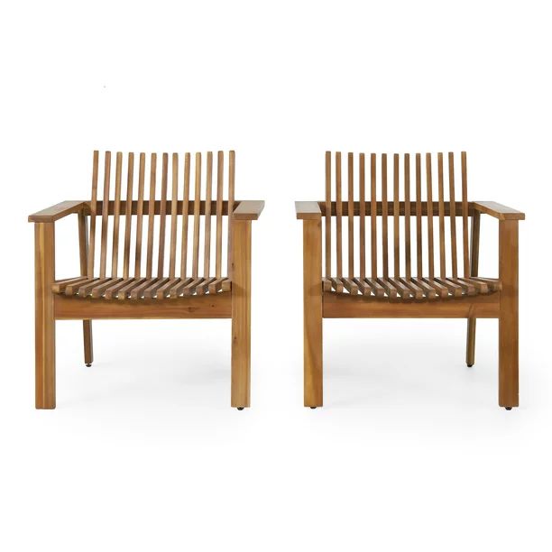 Bryony Acacia Wood Outdoor Slatted Club Chairs, Set of 2, Teak - Walmart.com | Walmart (US)
