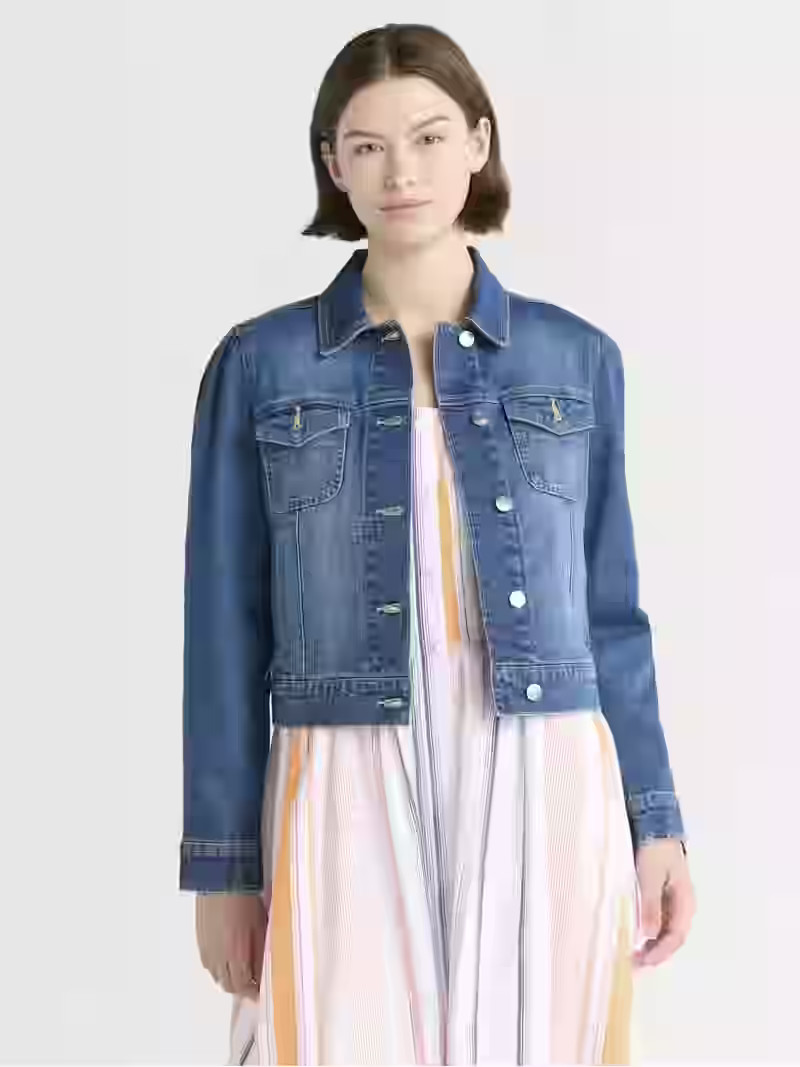 Free Assembly Women's Cropped Denim Jacket with Puff Sleeves, Sizes XS-XXL | Walmart (US)