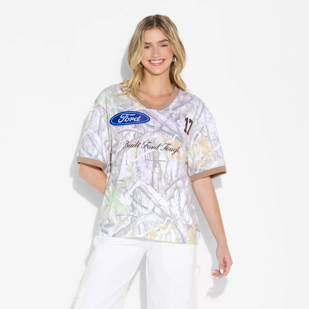 Women's Camo Ford Oversized Short Sleeve Graphic T-Shirt - Camouflage | Target