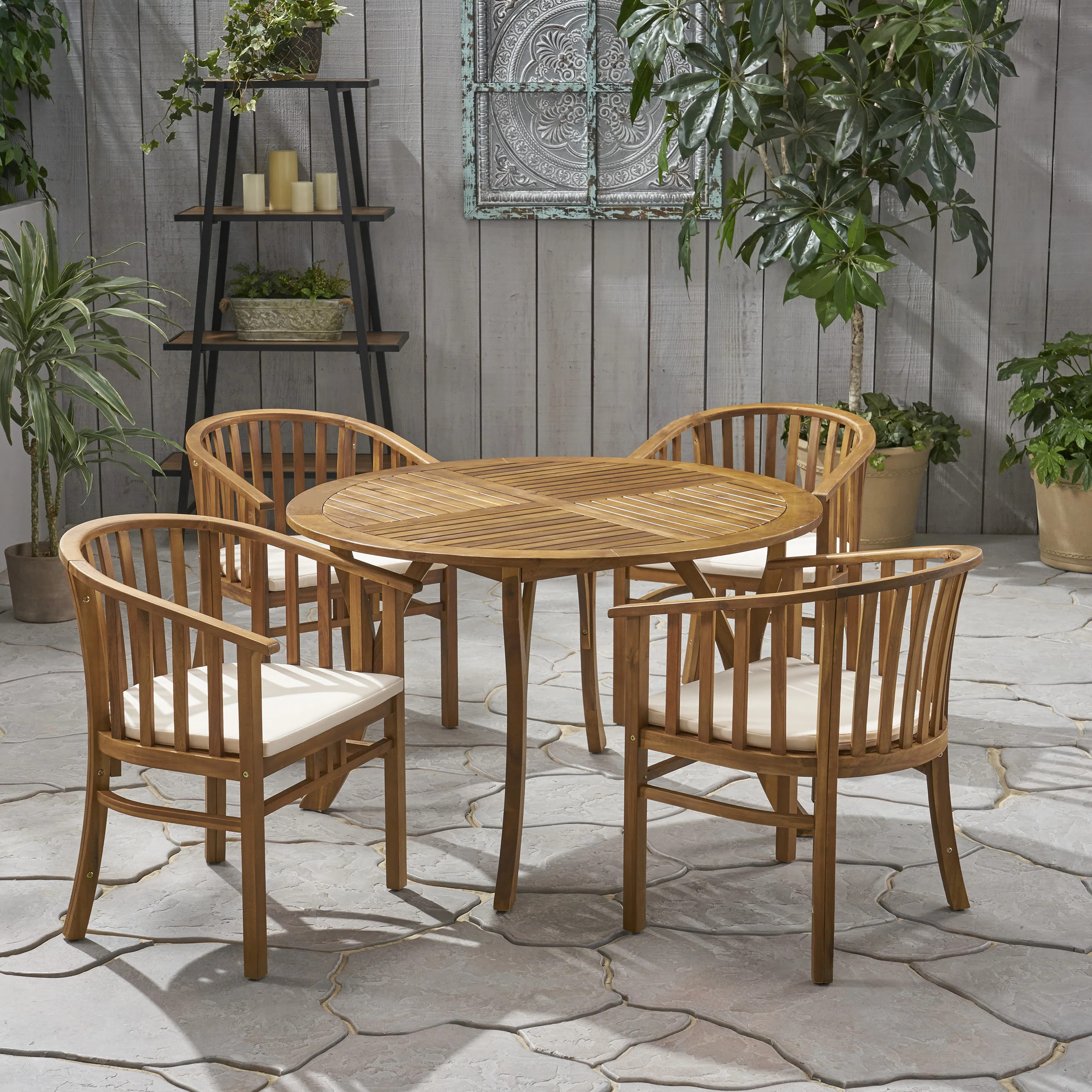 4 - Person Acacia Wood Patio Dining Set with Round Table | Wayfair North America