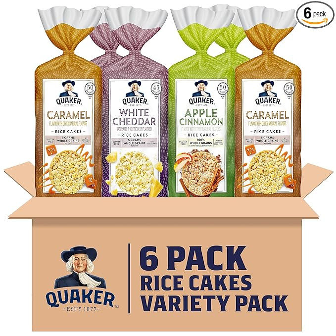 Quaker Large Rice Cakes, Gluten Free, 3 Flavor Variety Pack, 6 Count | Amazon (US)
