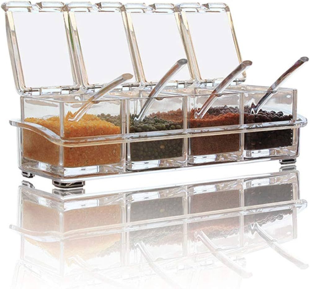 Clear Seasoning Box,V-Resourcing 4 Pieces Clear Seasoning Storage Container for Spice Salt Sugar ... | Amazon (US)