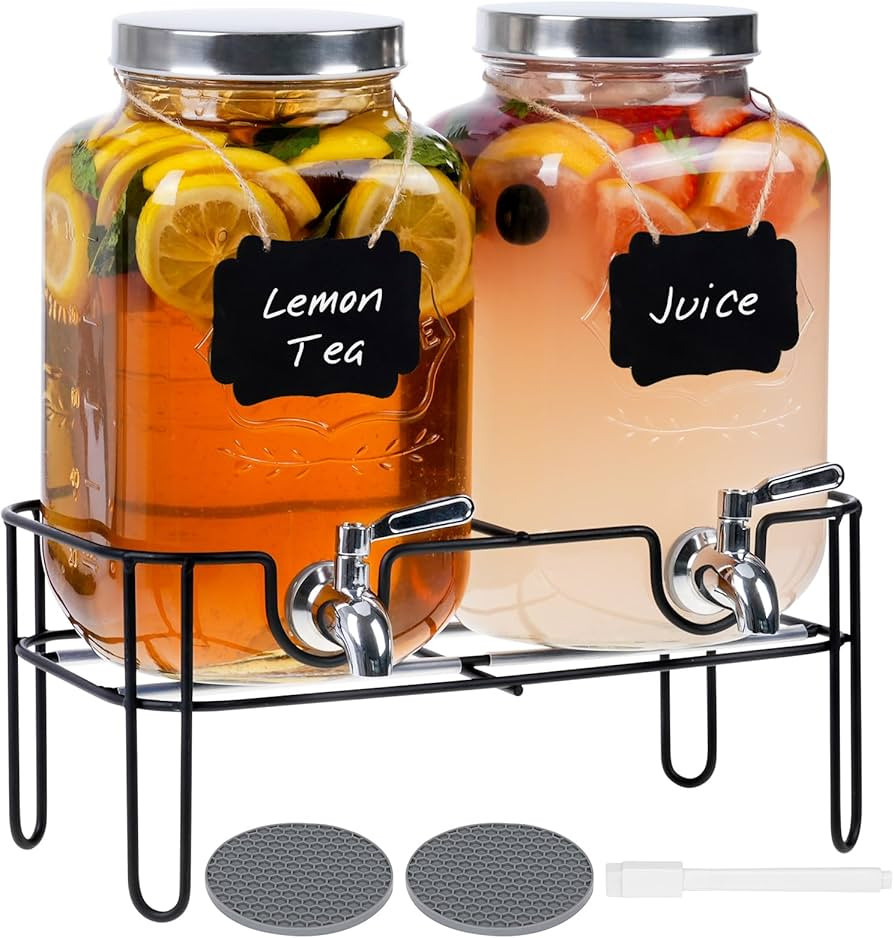 Moretoes Glass Drinks Dispenser for Parties, 2 PACK 1 Gallon Beverage Dispenser with Stand for Ju... | Amazon (US)