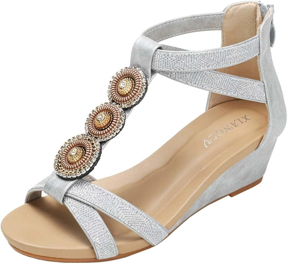 Amazon.com | Women Summer Wedge Sandals Bohemia Roman Dress Beach Comfortable Walking Sandals | Plat | Amazon (US)