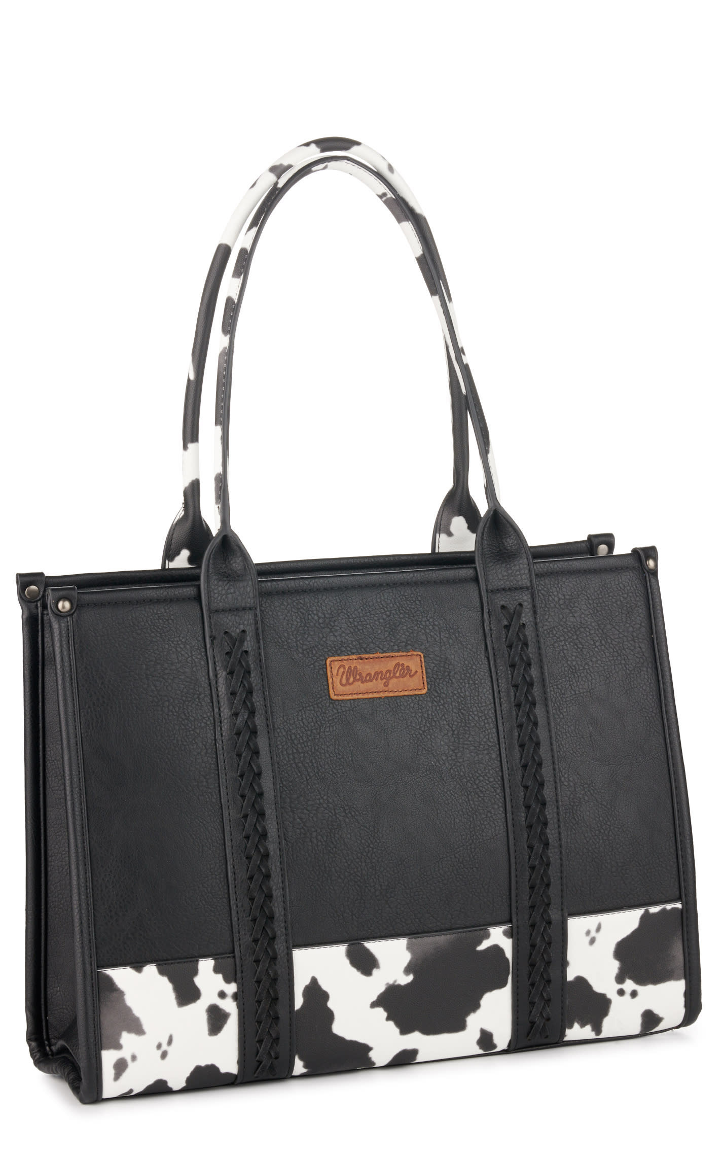 Wrangler Black & White Leather Cow Print Large Tote Bag - NOSZ - From Cavender's | Cavender's