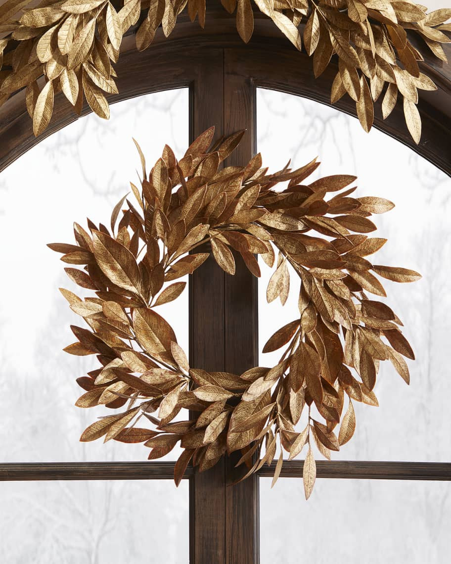Jim Marvin 30" Gold Magnolia Leaf Wreath | Horchow