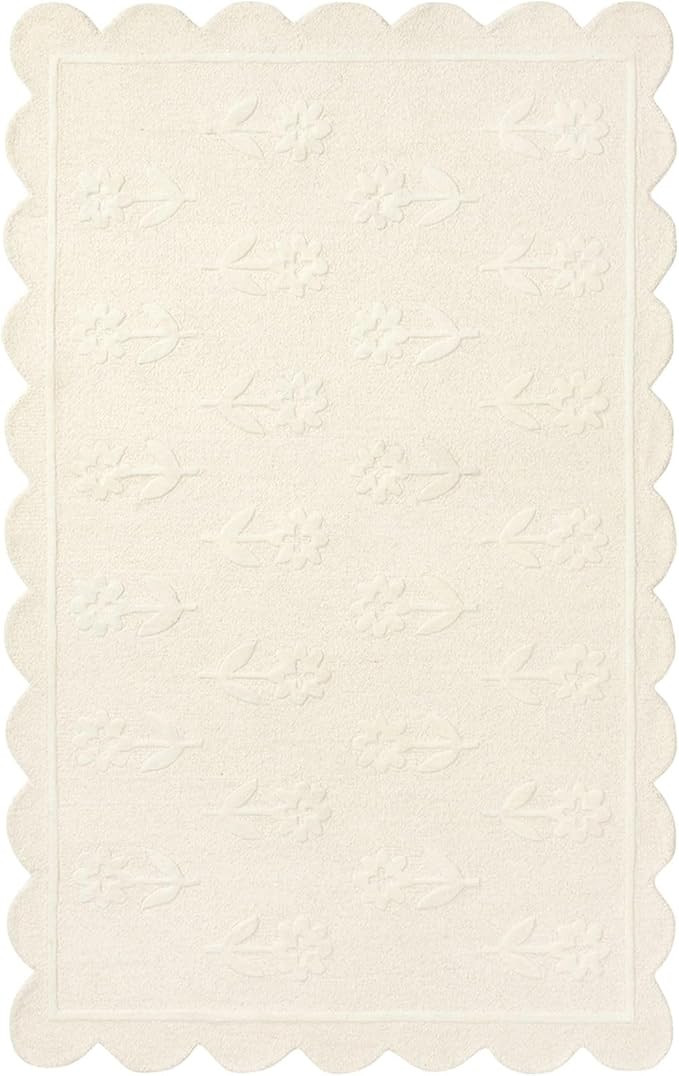 Jessa Scallop Floral Rug – 5'R – Handmade Wool Area Rugs – Beige – Rugs for Living Room, ... | Amazon (US)