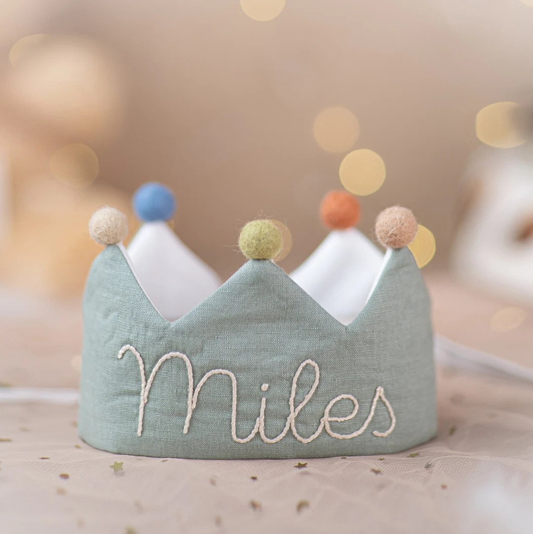 Hand Embroidered Linen Crown for Kids and Children's Birthdays, Personalized Gifts | Keepsake for... | Etsy (US)