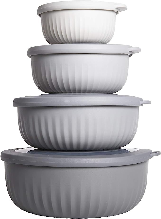 Cook with Color Mixing Bowls - 8 Piece Nesting Plastic Mixing Bowl Set with Lids (Grey Ombre) | Amazon (US)