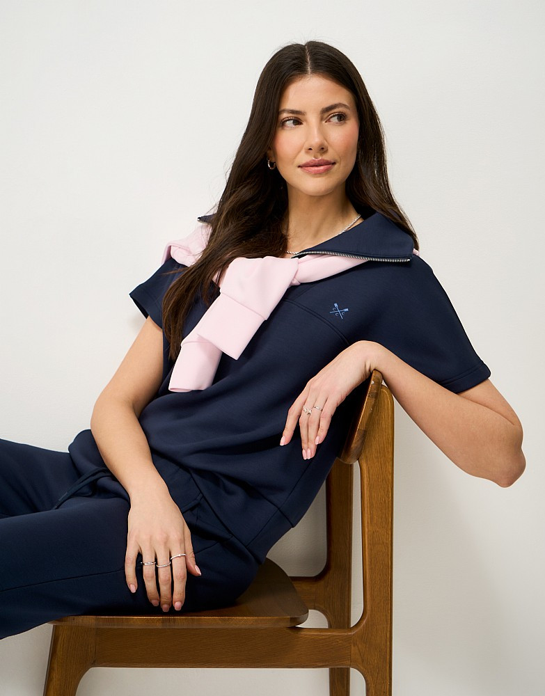 Women's Superluxe Short Sleeve Quarter Zip in Navy from Crew Clothing | Crew Clothing (UK)