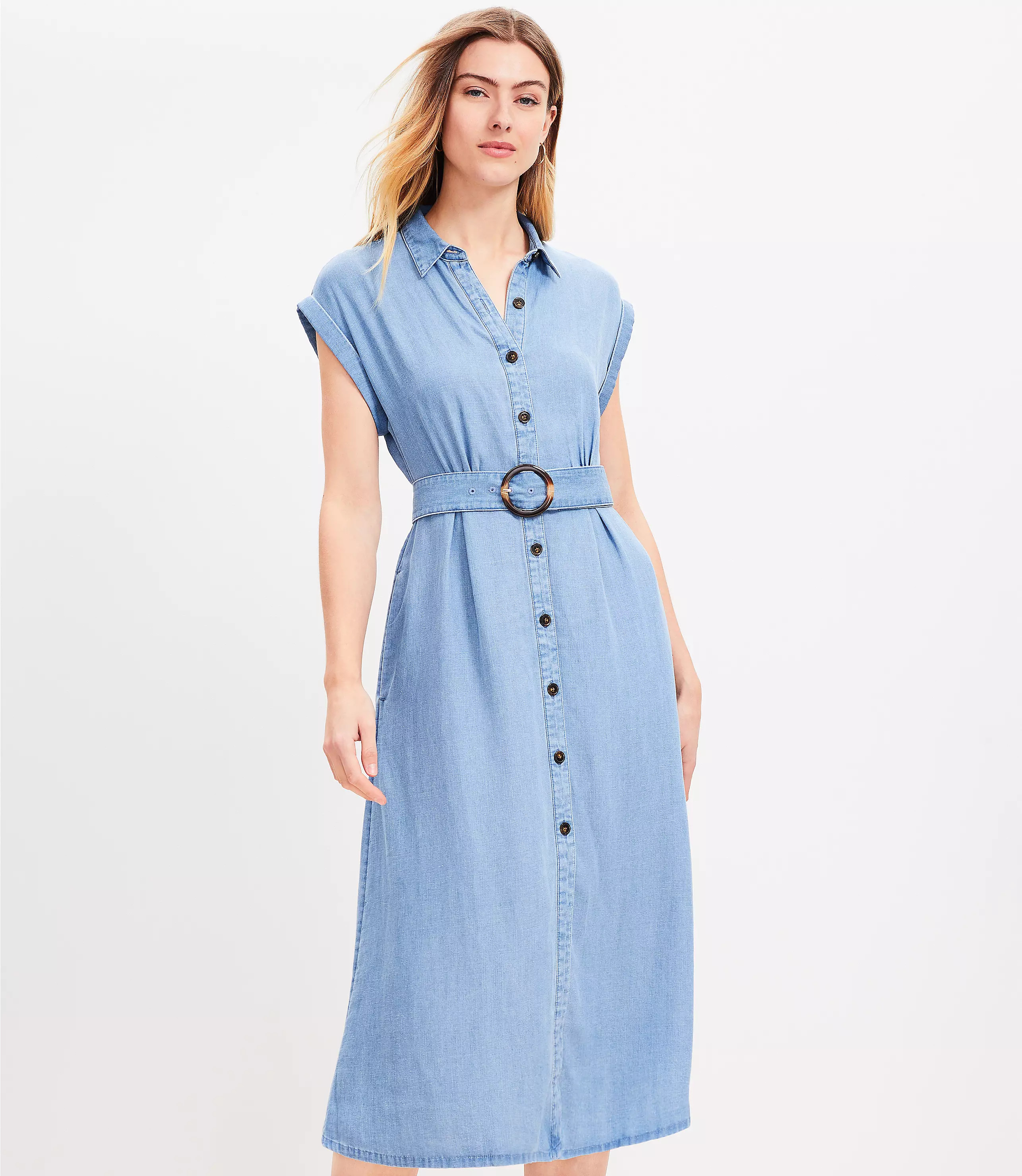Chambray Midi Pocket Shirtdress | LOFT