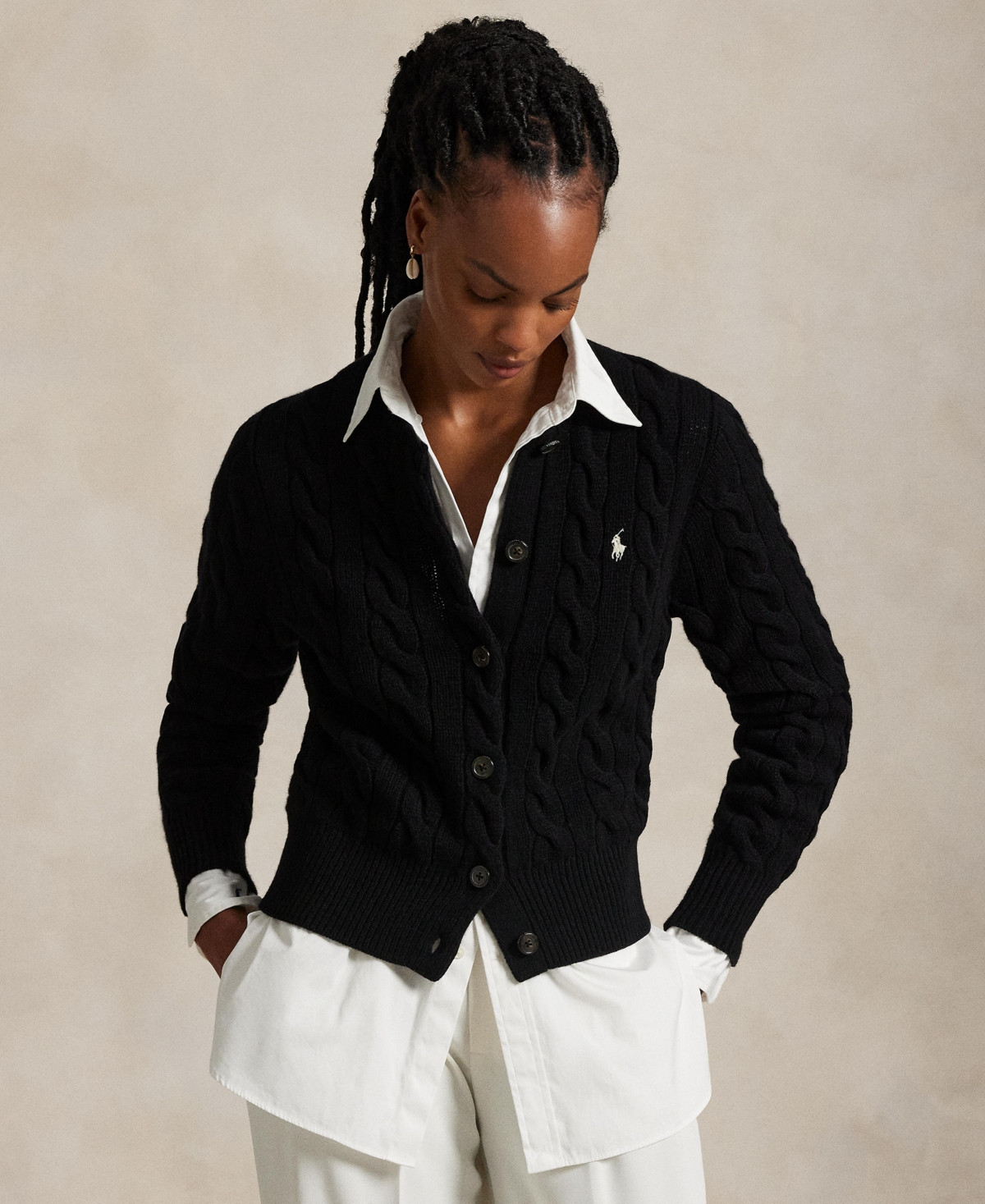 Polo Ralph Lauren Women's Cable-Knit Wool-Cashmere Cardigan Sweater - Polo Black | Macy's