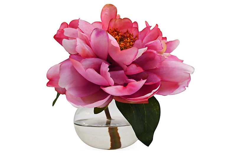 8" Peony in Bubble Vase - Faux - The French Bee - pink | One Kings Lane