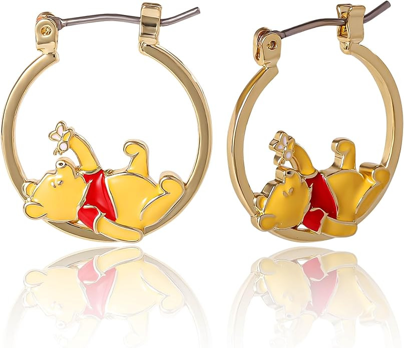 Disney Piglet and Winnie the Pooh Hoop Earrings for Women Official License, 18k Gold Flash-Plated... | Amazon (US)