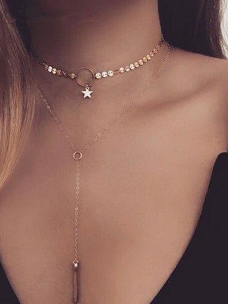 Gold Choker Necklace Sequins Multirow Star Deco Y Necklaces For Women | Milanoo