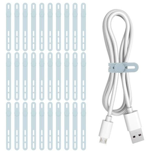 Donruby 30Pcs Silicone Cable Ties - Reusable & Washable with Adjustable Locking Buckle Design, High Elasticity Cable Straps for Home, Office, School, Travel Essential Cord Organizer (Blue) | Amazon (US)