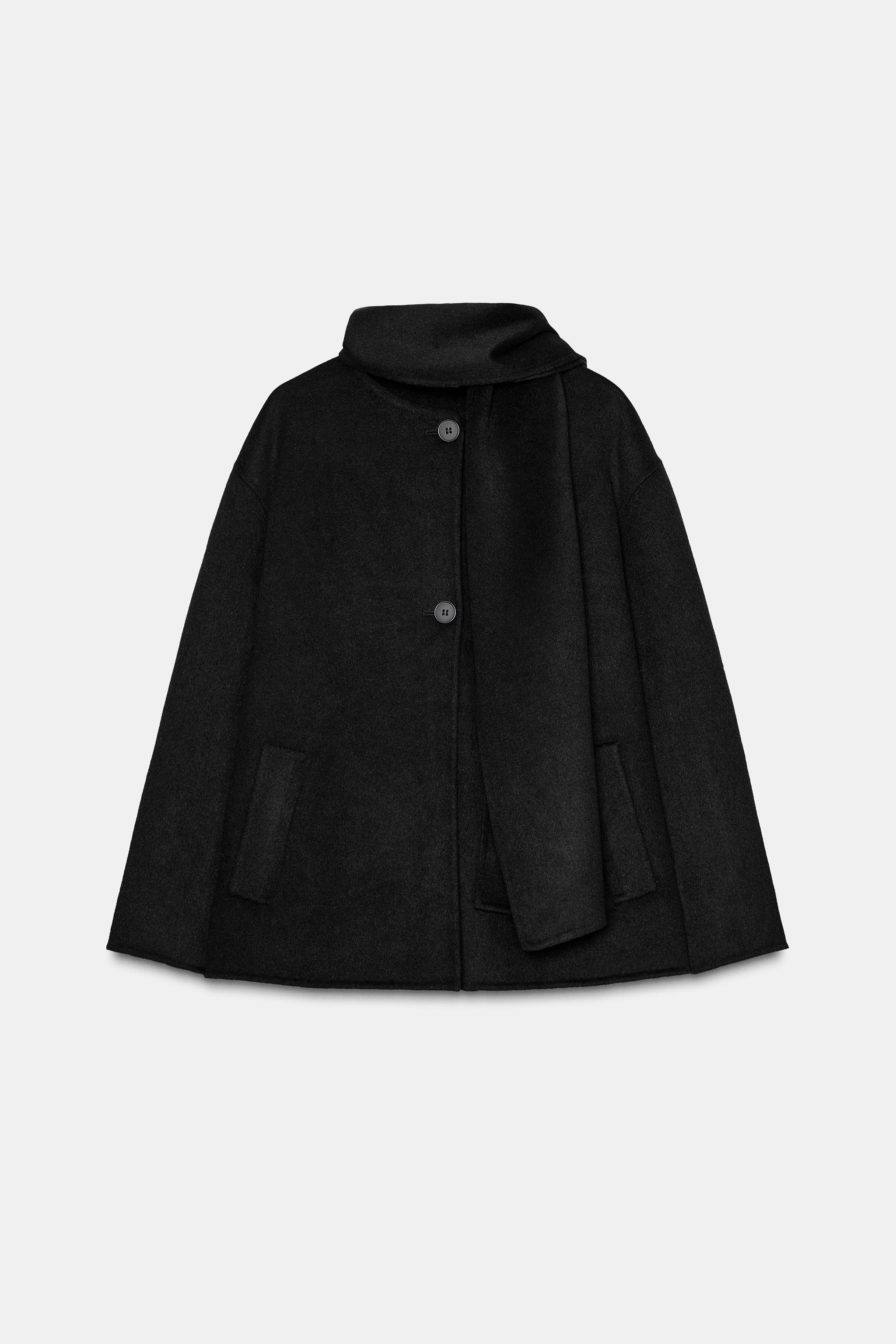 WOOL BLEND SHORT COAT WITH SCARF | Zara US