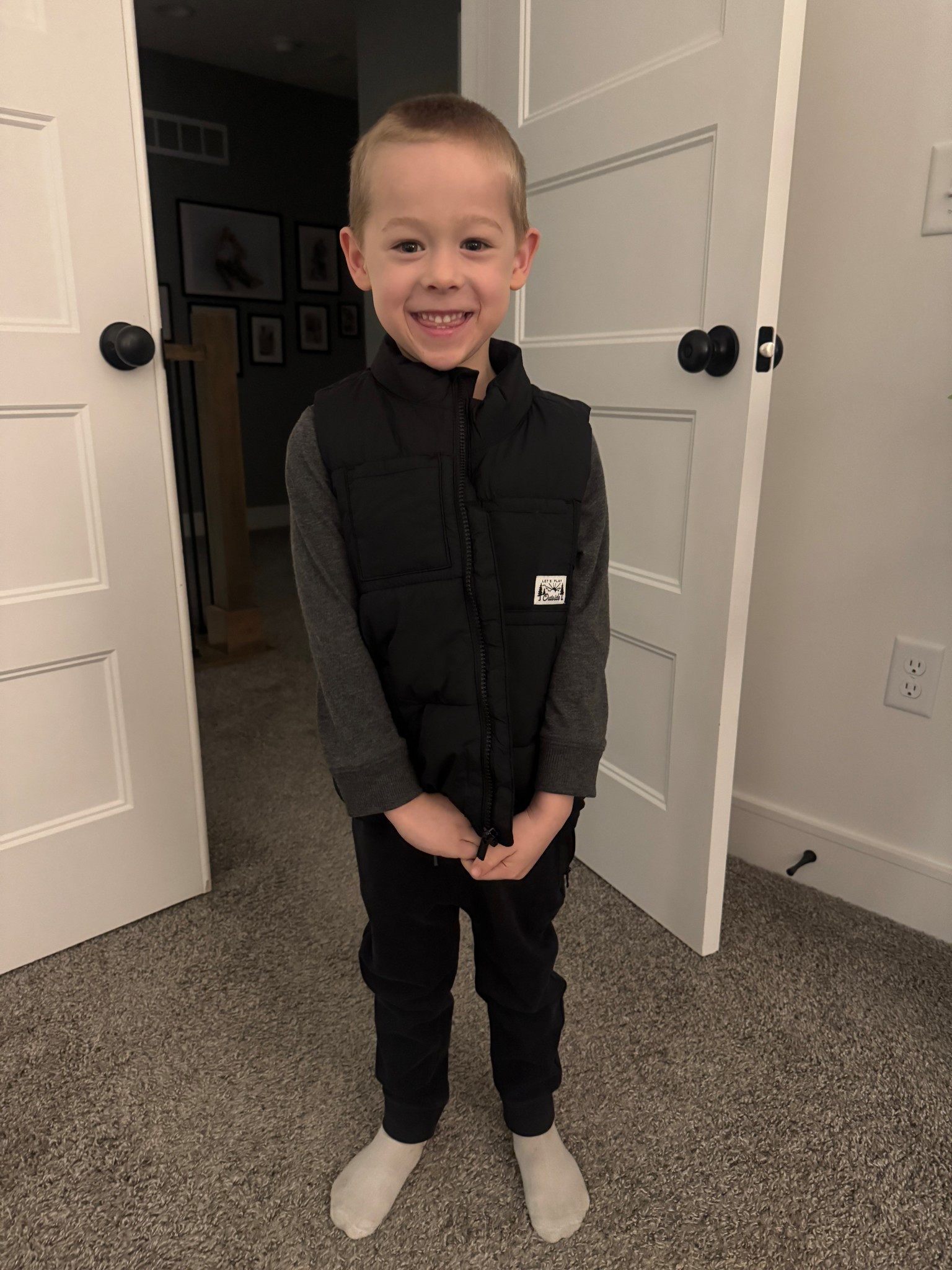 Old navy everything! He’s in a 5T vest (almost 5 - fits him just a little big) - we got both colors, so cute! 

5 pack of basic long sleeve shirts and we love these zipper joggers 

Toddler boy casual outfit 

#LTKKids