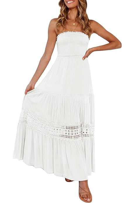 LILBETTER Women's Beach Crochet Backless Bohemian Halter Maxi Long Dress | Amazon (US)