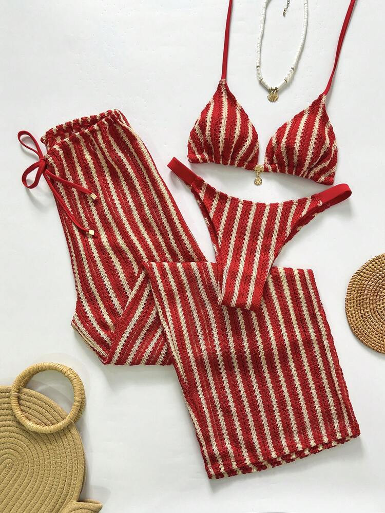 Swim Chiccia Conjunto de bikini de mujer con rayas de contraste | SHEIN