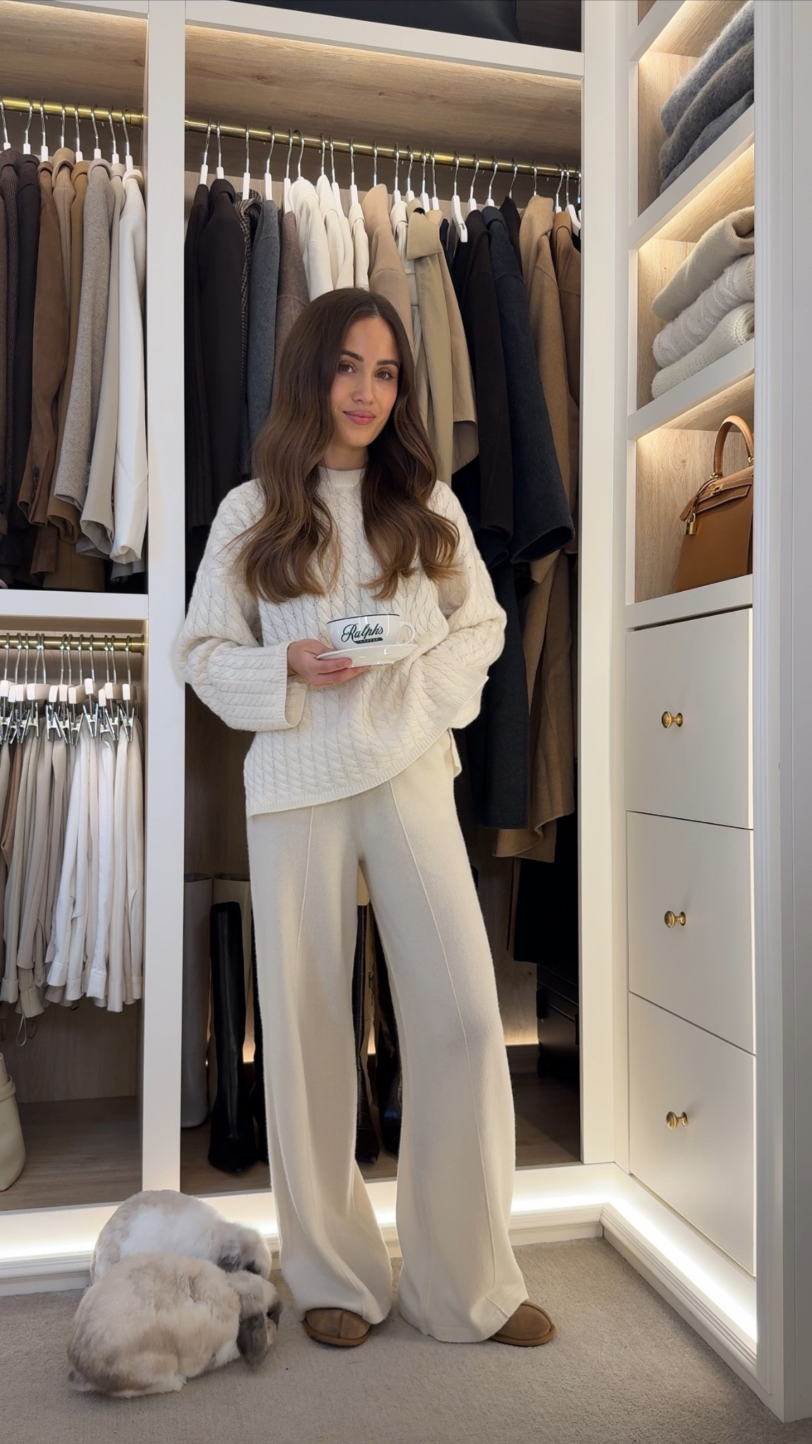 Cosy days at home🤍 wearing a white lounge set by Lilysilk styled with my Ugg loafers #LTKautumn

#LTKuk