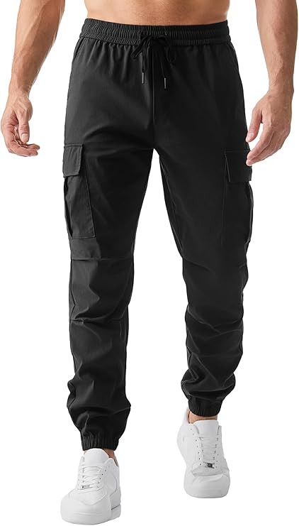 JMIERR Mens Casual Cargo Joggers Pants Elastic Waist Drawstring Stretch Relaxed Fit Work Pants Ta... | Amazon (US)